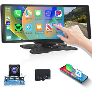 10.26" HD Wireless Carplay Android Auto Screen for Car, Portable Touchscreen Car Stereo with 1080P Backup Camera Mirror Link GPS Navigation Bluetooth FM AUX Voice Control TF Card for All Vehicles