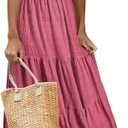 AlvaQ Women Summer Dresses Sleeveless Smocked Midi Dress High Waist Casual Tiered A Line Sundress with Pockets (Pink, M)