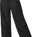 Mebius Girls Parachute Pants Baggy Cargo Hiking Joggers Hip Hop Dance with Pockets Trousers for Kids 8-14Y, Black