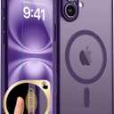 Magnetic for iPhone 16 Plus Case, Upgraded [Camera Control Button] [Full Camera Protection] [with 1 Screen Protector] Translucent Matte Shockproof Protective Phone Cover, Deep Purple