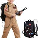 DINIZIMO 3 Pcs Ghost Costume Kids Deluxe Set for Halloween Dress Up Party and Roleplay Cosplay with Proton Pack (Medium)