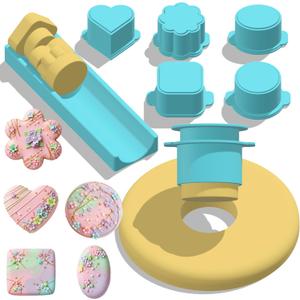 5 PCS Cake Pop Mold Set with 7.87-inch Tray, Heart Square Cloud Oval Round 3D Printed Cake Pop Cutter and Pusher, Baking Molds for Home Baking, Birthday Parties, Wedding Desserts