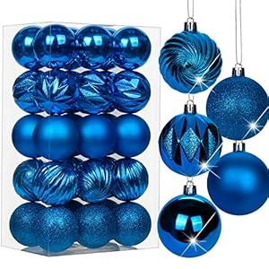 2.36" Christmas Ball Ornaments Blue 30 Pcs Small Shatterproof Christmas Tree Decorations Xmas Tree Christmas Ornaments Balls with Hanging Loop for Wedding Holiday Party Wreath Home Decor