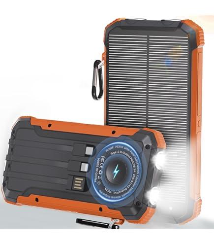 Power Bank Portable Solar Charger, Wireless Fast Charging Battery Pack, 20000mAh Capacity USB-C Input, 6 Outputs, Dual LED Flashlight, USB Battery Pack for Cell Phone Camping Travel Emergency 