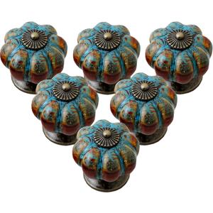 Cabinet Knobs 24 Pack Glazed Ceramic Knobs with Pumpkin Shape for Decor Door Pull Handle for Vintage Cabinet Drawers, Closets, Cupboard (Blue)