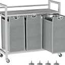 Laundry Hamper, Laundry Basket, Laundry Sorter with 3 Removable Bags, Clothes Basket with 3 Compartments, Wheels, Shelf for Laundry Room Bathroom Bedroom (3 Bags-Gray)