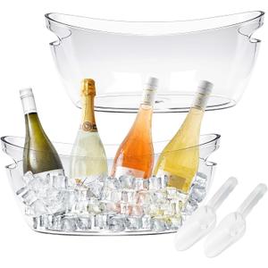 Ice Buckets for Parties, Ice Bucket 2 Pcs Acrylic Champagne Beverage with 2 Ice Bucket Scoop for Champagne Beer Sparkling Wine Cocktails 5L (Clear)