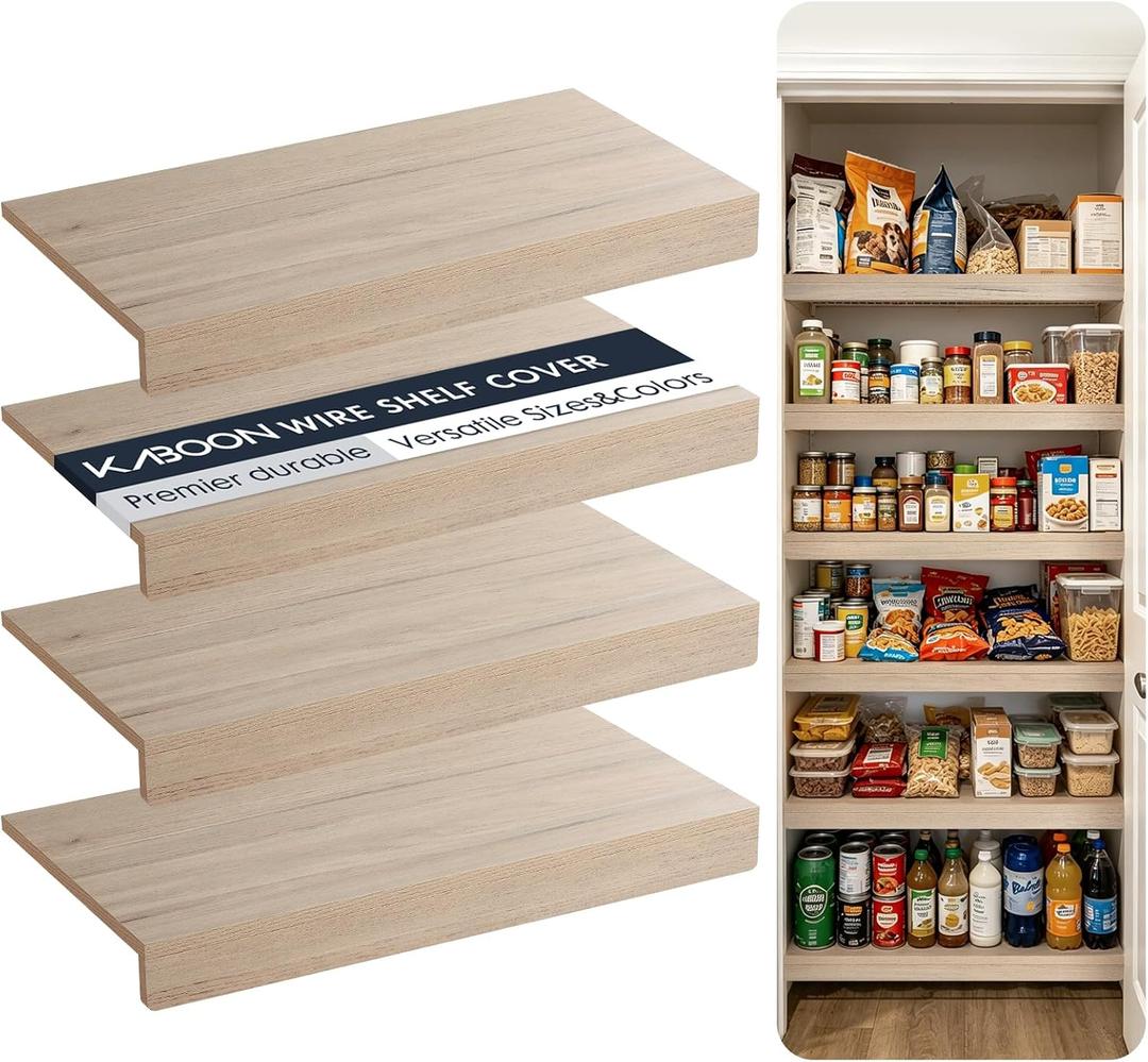 Kaboon Wire Shelf Covers, Wire Rack Covers for Pantry, Closet (4pcs, 24" W x 12" D), Oak