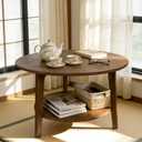 2-Tier Round Coffee Table, 28‘’ Wood Nesting Side Table with Storage Shelf, Natural Walnut Wood Tables for Living Room, Space Saving Accent Table, 28x28x18''