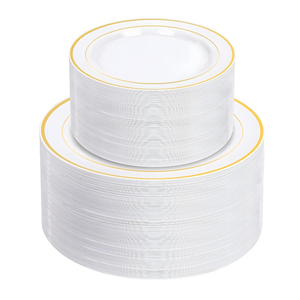 NOCCUR 120PCS White and Gold Plastic Plates  10.25inch and 7.5inch Gold Disposable Plates Set Heavy Duty for Party/Wedding