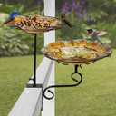 2-in-1 Deck Mounted Bird Bath for Outside Glass Birdbath Bowl & Birdfeeder with Adjustable Sturdy Metal Clamp for Railing Balcony 11" Dia, Sunflower (Yellow)