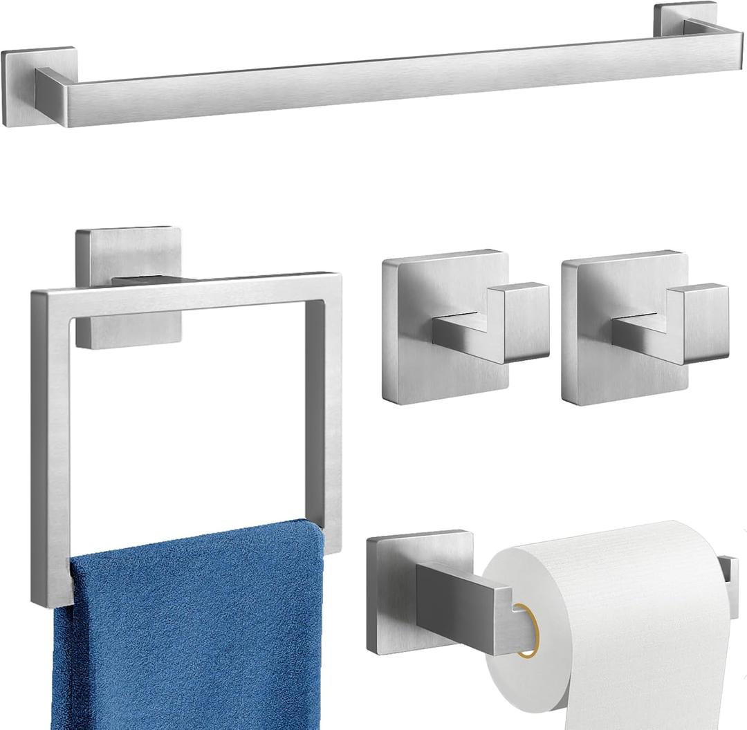 Gypie 24-Inch Extended Towel Bar Set Wall Mounted, Bathroom Accessory Set Brushed Nickel 5-Pieces Bathroom Hardware Set