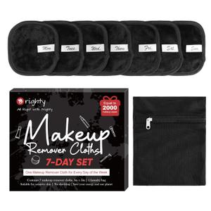 Orighty Makeup Remover Cloths 7-Day Set, Premium & Reusable Makeup Remover Pads, Erase Make-up With Just Water, Make-up Set For Eyes, Lips, Foundation and more, Ideal Choice For Women (Black) (1 Count (Pack of 7))
