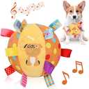 Letalong Dog Squeaky Plush Toy with Straps, 6-Inch Soft Stuffed Ball with Cotton Material and Bell Built-in, Pet Interactive Fetch Toy for Small to Large Dog