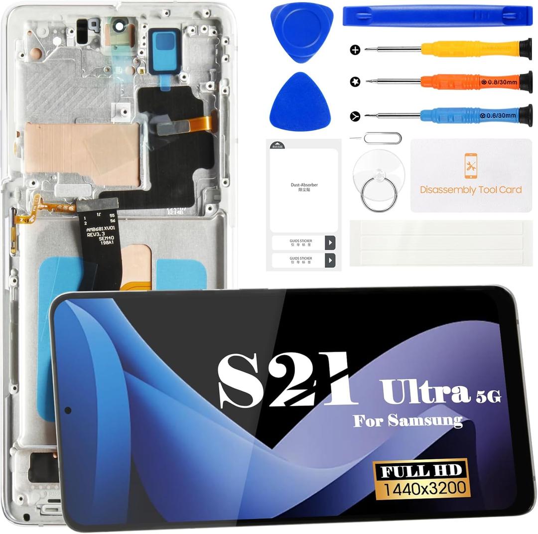 Incell For Samsung Galaxy S21 Ultra 5G LCD Screen Replacement For Samsung S21 Ultra 5G Display for SM-G998U SM-G998b/DS Ddigitizer Replacement Touch Screen Repair Part With Frame (Silver)