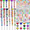 Tigeen 236 Pcs Garden Stake DIY Fairy Wand Plant Stake with 12 Colorful Crystal Stopper Top 12 Threaded Rod with 200 Large Hole Bead for Spring Summer Holiday Outdoor Decorations(Classic)