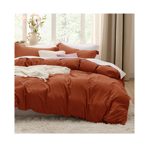 Bedsure Terracotta Duvet Cover Queen Size - 3 Pieces Prewashed Cotton-Like Extra Soft Bedding Set, Includes 1 Duvet Cover 90x90 Inches with Zipper Closure & 2 Pillow Shams, Comforter Not Included