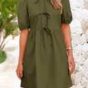 PRETTYGARDEN Womens 2025 Summer Casual Short Sleeve Dresses A Line Bow Tie Front Babydoll Loose Cute Mini Dress with Pockets (Green, S)