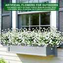 12 Bundles Artificial Flowers for Outdoors Summer Decor, Realistic UV Resistant Fake Plants Faux Plastic Flowers for Outside Planter Home Gardens Patio Porch Yards Spring Cemetery Decor(White)