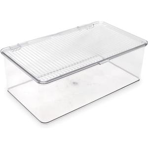 Isaac Jacobs Medium Stackable Organizer Bin (10.75x6.5x3.7) w/ Hinged Lid, Clear Storage Box, Home, Office, School, Fridge, Bathroom, Kitchen, Pantry Container, BPA-Free, Food Safe (Medium, Clear)