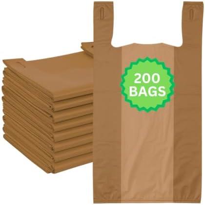 ASSUREPAK Brown HDPE T-Shirt Plastic Bags for Retail, Groceries, Merchandise, Convenience Store, Supermarket, Restaurant - 1/6 BBL, 11.5"X6"X21" - Pack of 200 Bags, 13 Microns - Unprinted (Brown)