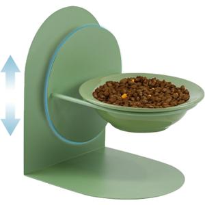 Adjustable Elevated Cat Bowl, Tilted Ceramic Cat Food Bowl with Metal Stand for Indoor Cats, Non-Spill & Non-Slip Raised Pet Feeder (Green)