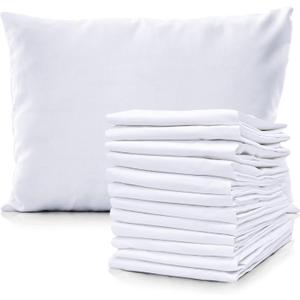 Pacific Linens White Percale Pillow Case - Soft Hotel Style Polly Cotton Blend, 200 Thread Count, Wrinkle Free Linen Pillow Cases, 12 Pack Set of Pillowcases (Standard)