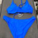 ZAFUL Women's Tie Back Padded High Cut Bralette Bikini Set Two Piece Swimsuit, Royal Blue M