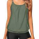 Tempt Me Army Green Women Two Piece Tankini Swimsuits Blouson Modest Swim Top Boyshort Bathing Suits L