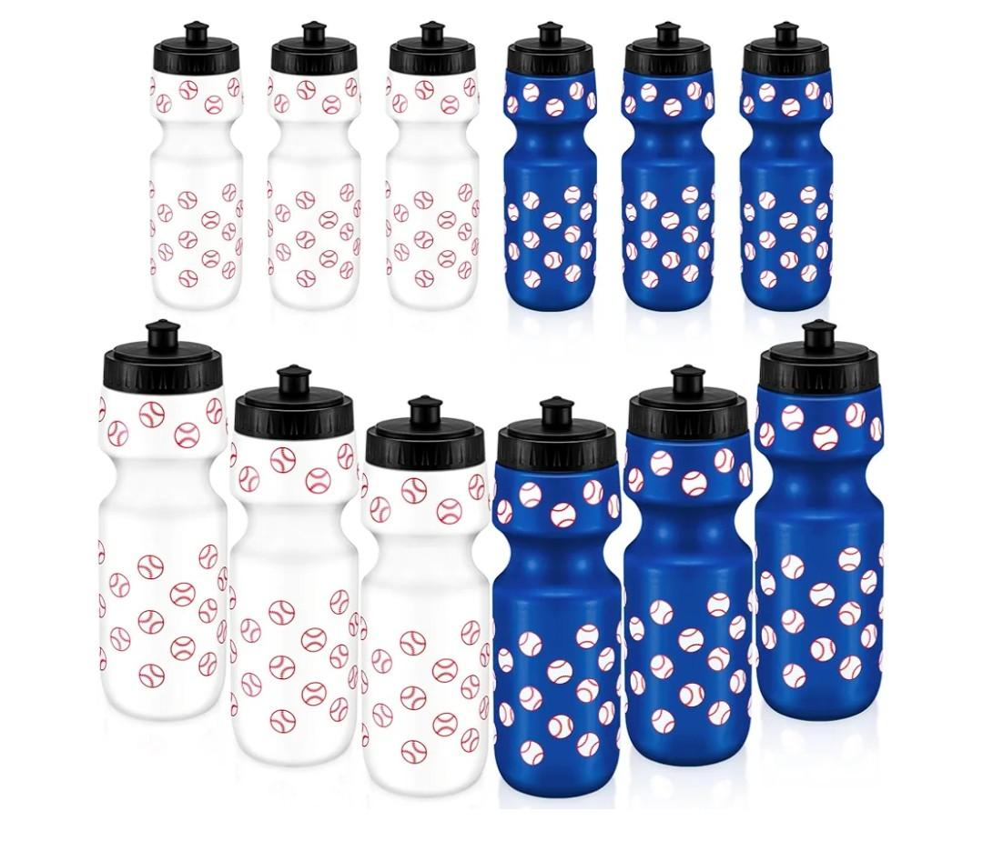 12 Pcs Water Bottle Bulk Reusable Sports Squeeze Water Bottles Ball Cup Accessories for Sports Party Favors Team Gifts Players for Gym Most Bike Cage (Baseball)