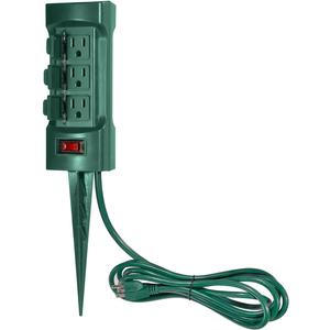 BESTTEN Outdoor Power Strip with Covers and Overload Protection Switch, Double Sided 6-Outlet Yard Power Stake with 9-Foot Long Extension Cord, ETL Certified, Green