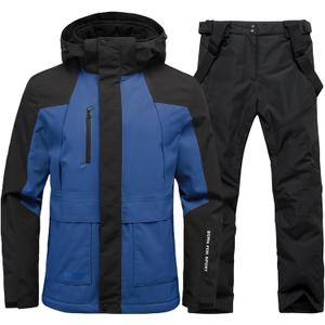 YEEFINE Men's Ski Suit Winter Snowsuit Waterproof Windproof Ski Jacket and Pants Set Insulated Snowboarding Suit (Large, Blueblack)