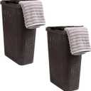 Mind Reader 40L Slim Laundry Hamper, Clothes Basket, Lid, Wicker Design, Plastic, 18"L x 10.4"W x 23.5"H, Set of 2, Brown
