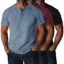 Ficerd 3 Pack Men's Big and Tall Henley T-Shirts Short Sleeve Plus Size Tee Loose Casual Shirts Basic Oversized Tops(Black, Burgundy, Light Haze Blue,X-Large)
