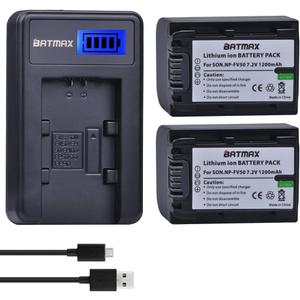 Batmax 2 Packs Battery + LCD Charger for Sony NP-FV30,NP-FV40,NP-FV50 Batteries;Sony FDR-AX53 HDR-CX230 HDR-CX220 CX330 CX380 CX455 CX900 CX430V TD30V FDR-AX100 Handycam Camcorder and More
