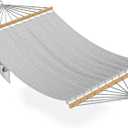 Hammock for Outside, Double Hammocks Without Stand, 2 Person, Spreader Wooden Bar, Side Storage, for Outdoor, Indoor, Patio (Light Grey)