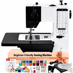 Beginner Sewing Machine with Extension Table,38 Built-in Stitches with Foot Pedal,2-Speed Control,Electric Portable Sewing Machine for Home Travel Use and Sewing Enthusiasts,LED Light(Black)