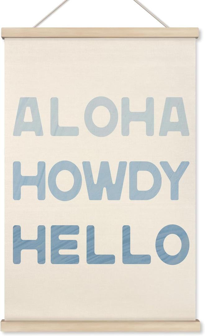 HRQKO Blue Coastal Cowgirl Howdy Aloha Poster Hanger Frame, Howdy Wall Art,Western Trendy Sign Wall Art with Wooden Frames,Preppy Cowgirl Wall Hanging Banner Decor for Living Room Bedroom, 16x24 Inch