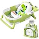 Collapsible Baby Bathtub for Newborns with Thermometer and Soft Floating Cushion Portable and Foldable Travel Baby Boy Bath Tub for Infants to Toddler 0-36 Month (Green)
