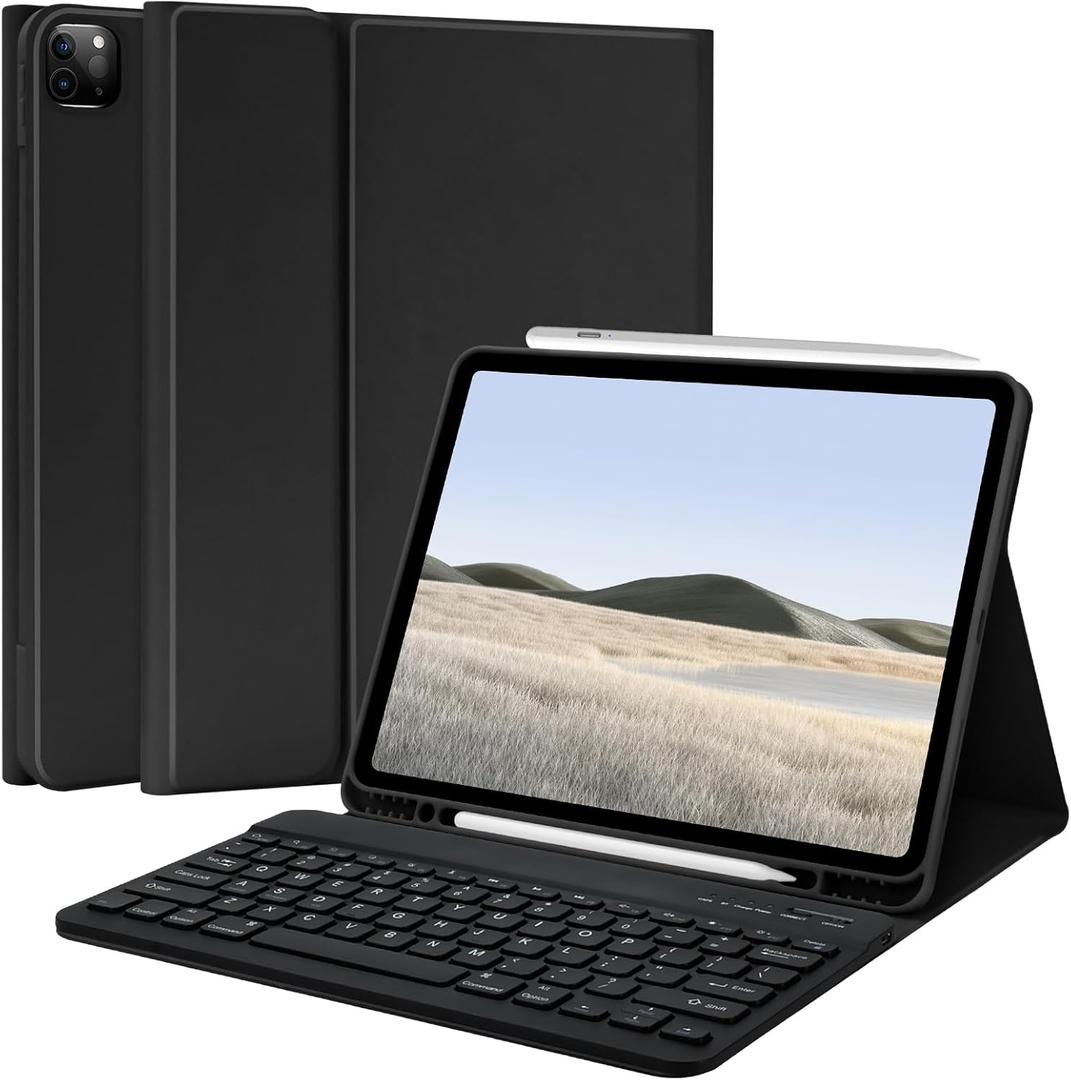TQQ for iPad Air 13-inch (M4/M3/M2, 2026/2025/2024) & Pro 12.9 inch Case with Keyboard, Keyboard case for 12.9-inch iPad Pro 6th/5th Gen - with Pencil Holder for iPad Air 13-inch 2026 (Black)