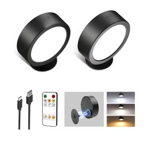 EZVALO LED Wall Mounted Lights, 5500mAh Rechargeable Wall Sconces Lamp, 3 Color Temps & Remote and Touch Control, 360°Rotation Dimmable Cordless Wall Light for Bedroom Reading Study Bedside (2 Pack)