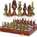 Large Egyptian Metal Chess Set for Adults  15 Inch Foldable Wooden Chess Board with Weighted Antique Chess Pieces  Vintage Luxury Game Gift for CollectorsClassic Board Game