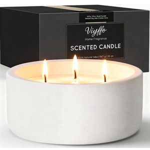 Viyffo 20oz Large Scented Candle – Vanilla Fragrance, 3 Wick Non Toxic Soy Candle, Ivory White Ceramic Jar, Luxury Home Fragrance, Elegant Spring Décor & Premium Birthday Gift