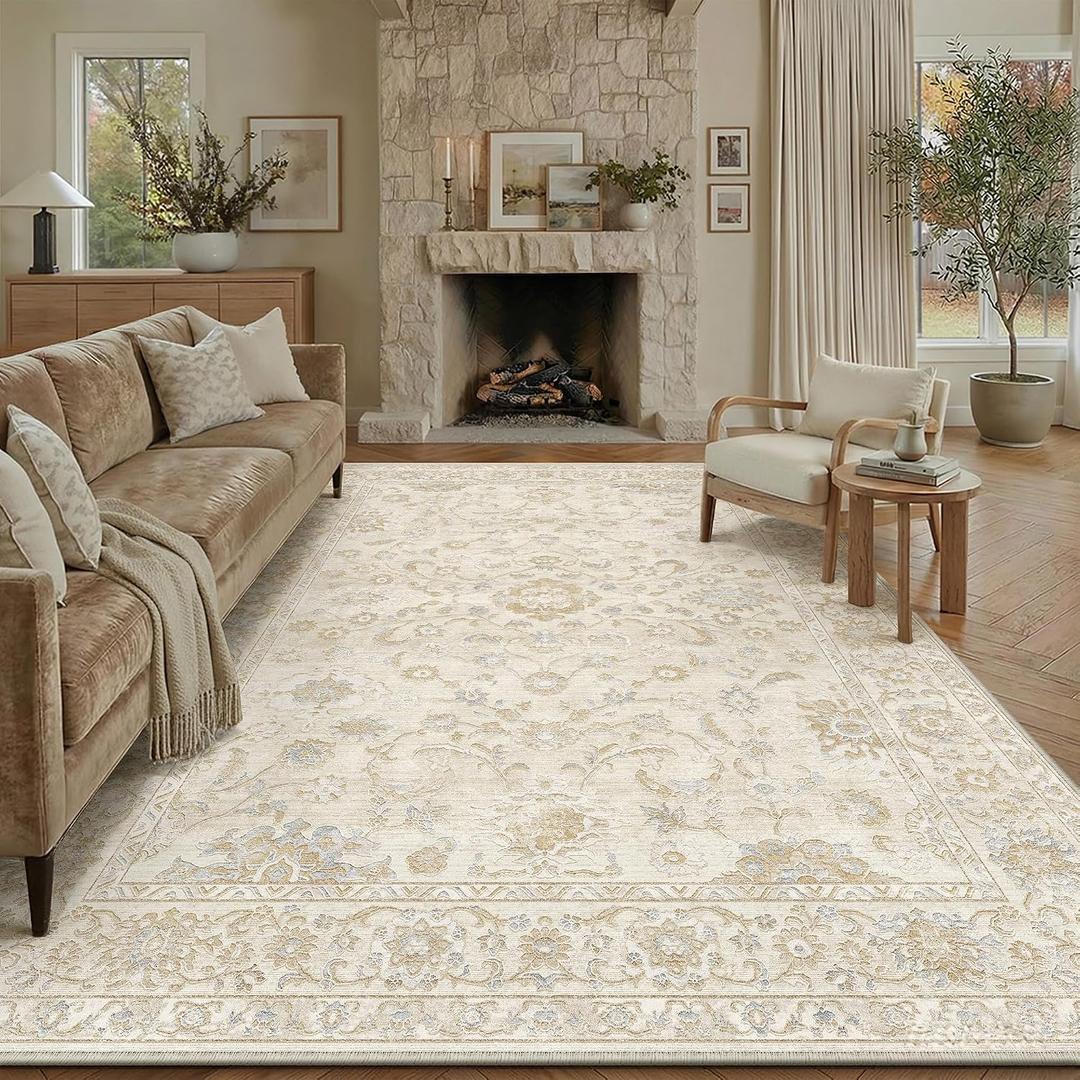 9x12 Beige Area Rug Neutral Floral Carpet