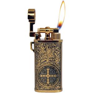 Lighters Metal Pocket Vintage Lighter Reusable Classic Creative Butane Grinding Wheel Lighters for Collection Decorative Gift (Butane Not Included) (Gold)