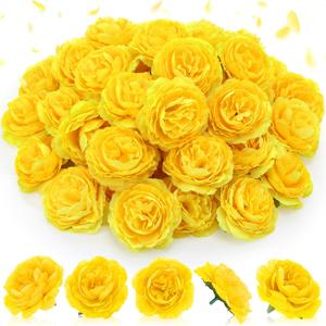 Thiccywoov 50 Pcs Artificial Flowers, 3.2 Inches Silk Rose Head Flowers Fake No Stem for Wedding Bridal Bouquet Home Floral Decor DIY Centerpieces Arrangements Party Tables Decoration(Yellow)