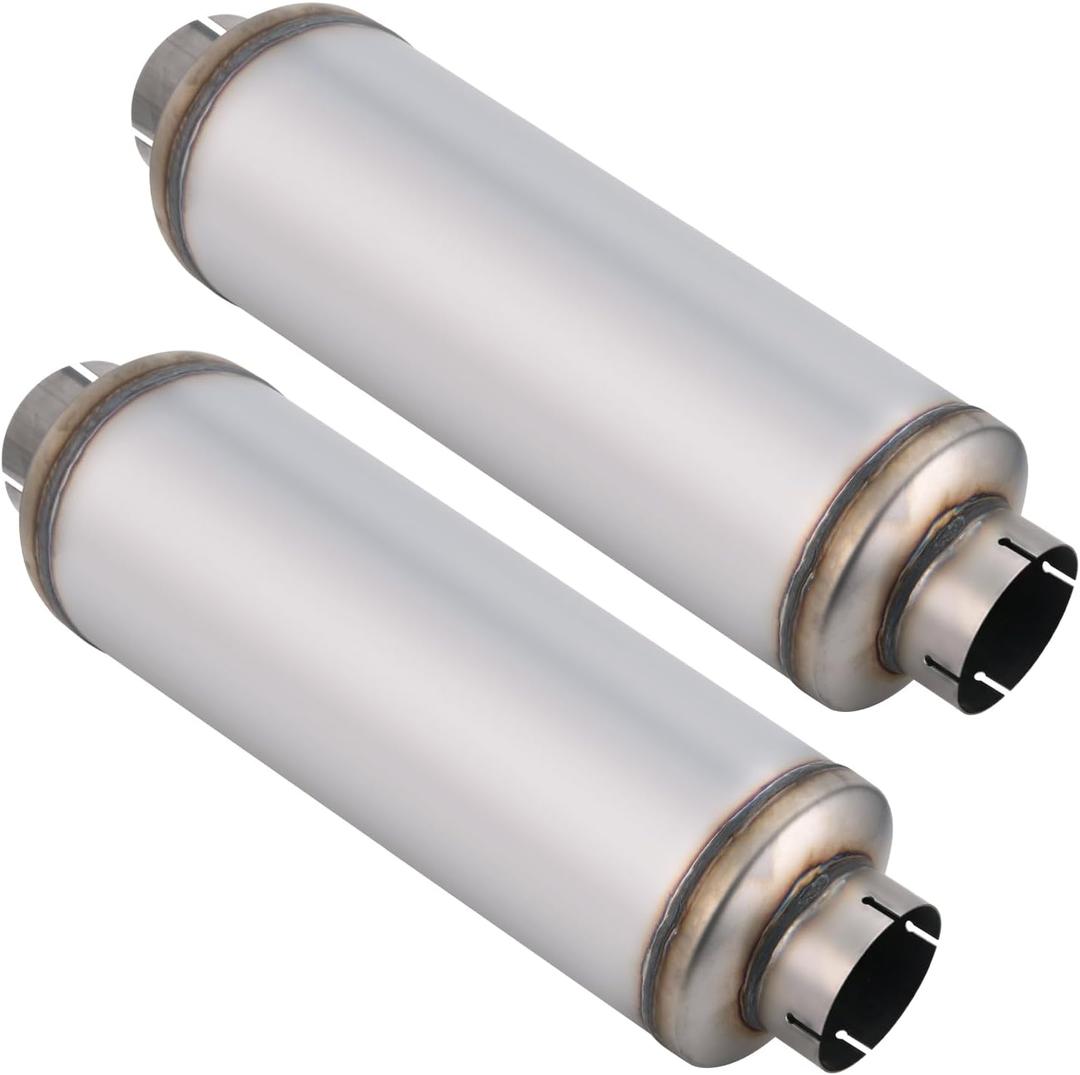 4 Inch Exhaust Muffler, 4" Inlet/Outlet 30" Overall Length Resonator, Stainless Steel Straight Through Design Performance Muffler, 2 PCS