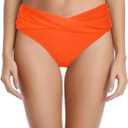 Tempt Me Women Twist Bikini Bottom Moderate High Cut Bathing Suit Bottoms Ruched Swimsuit Bottom (Medium, Orange)