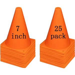 Soccer Cones (7 Inch 25 Pack), Agility Training Sports Cone Plastic with Carry Bag for Football Basketball Drills Field Markers, (Orange)