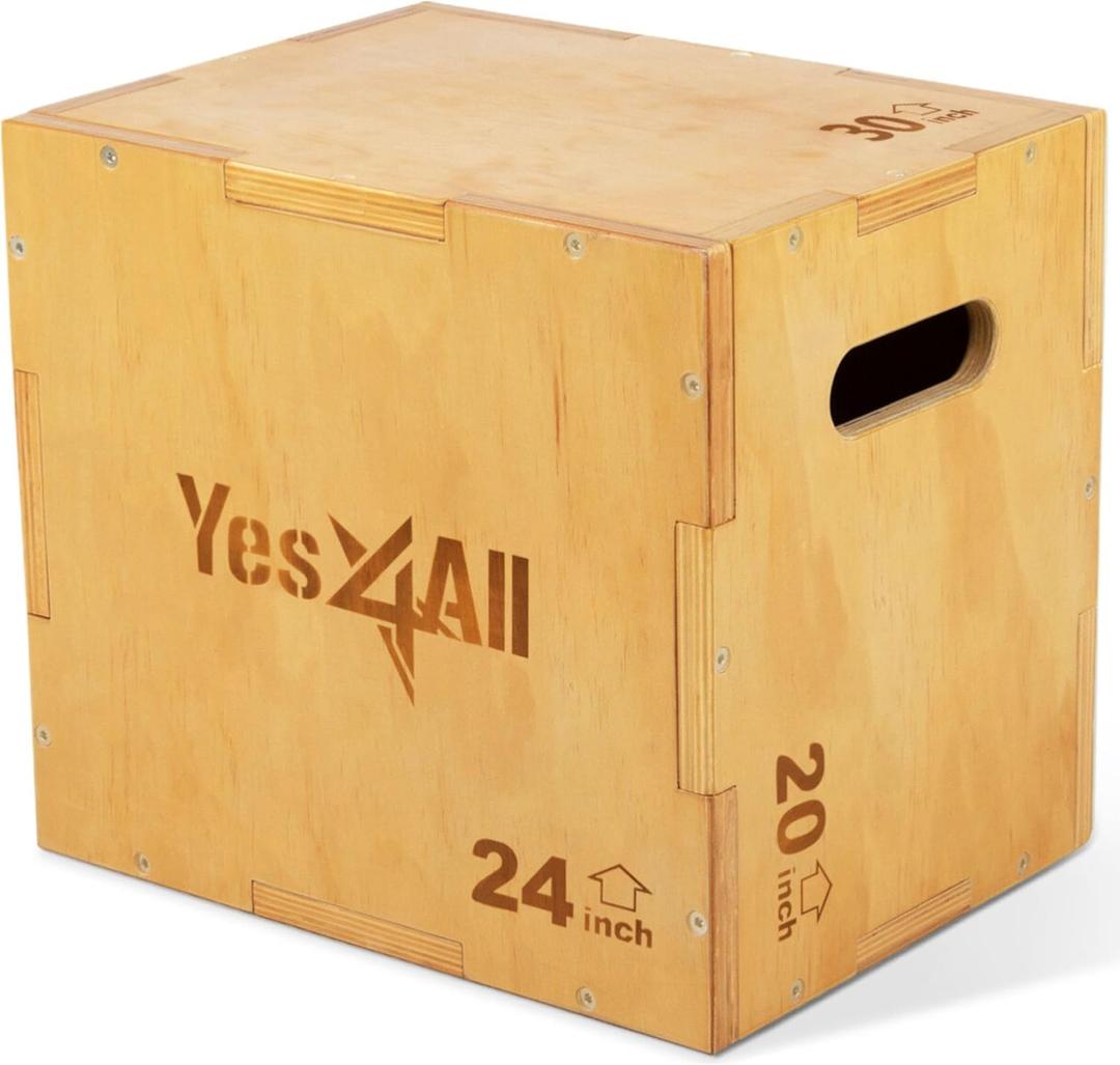 Yes4All Plyo Box, 3-in-1 Wooden Box Jumps for Home Gym, 450 lbs Boxes Step Up with Smooth Edges & Wide Built-in Handles for Jumping, Strength Training, Lunges, Squats, Dips